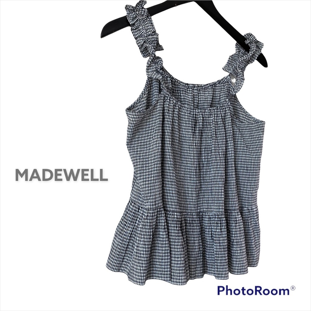 MADEWELL CAMI SIZE 4 Gingham checkered black white ruffled straps ruffle hem